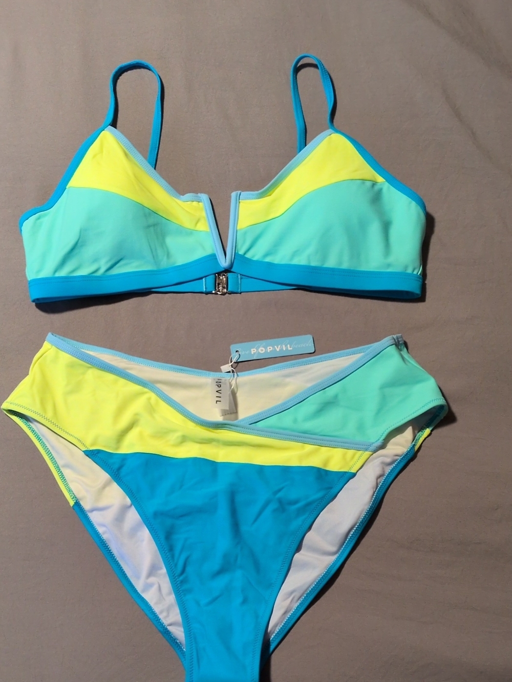 POPVIL Women’s Colorblock Bikini Set in Aqua, Yellow & Teal